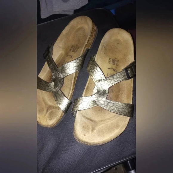 Birkenstock Birki's Metallic Bronze Snakeskin Gladiator Slide On Sandals - Picture 3 of 11